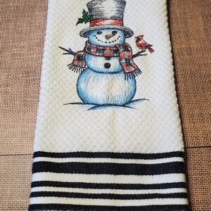 NEW Festive Snowman Kitchen Towel Handmade Embroidered